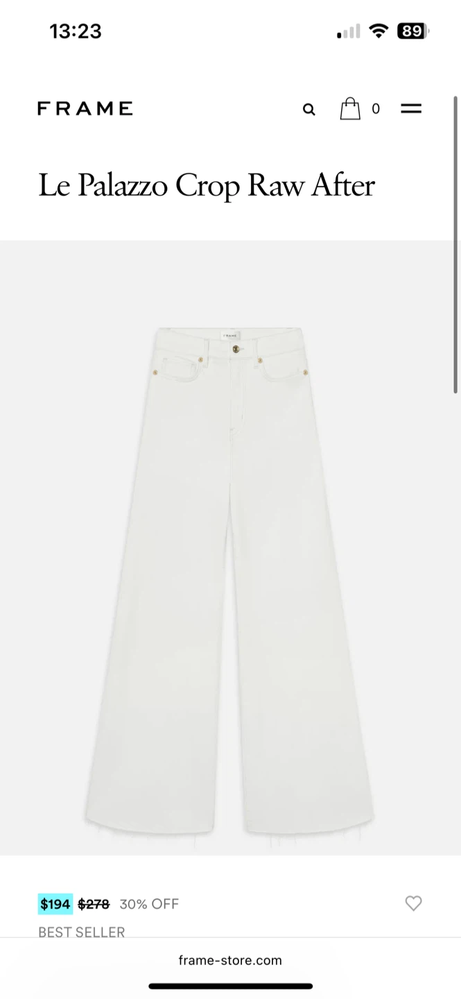 FRAME Le Palazzo Crop Raw After White Jeans
