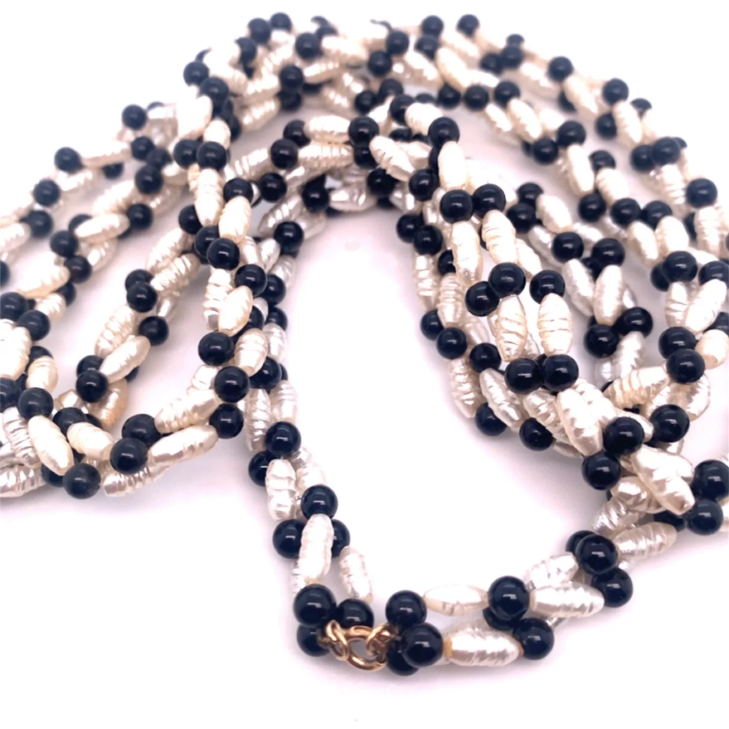 10k Pearl and Onyx Necklace & Bracelet SET image indicator(9)
