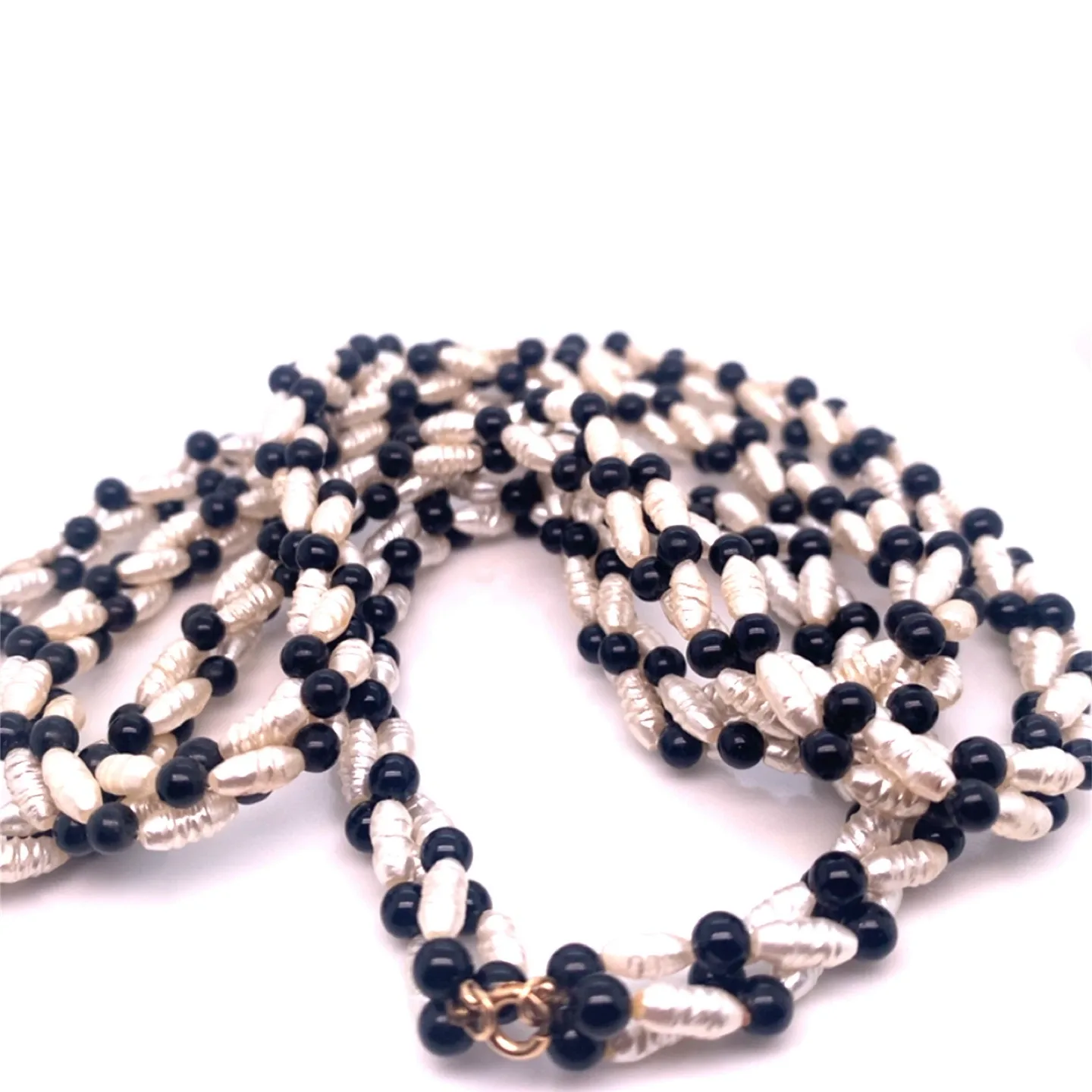10k Pearl and Onyx Necklace & Bracelet SET image indicator(10)