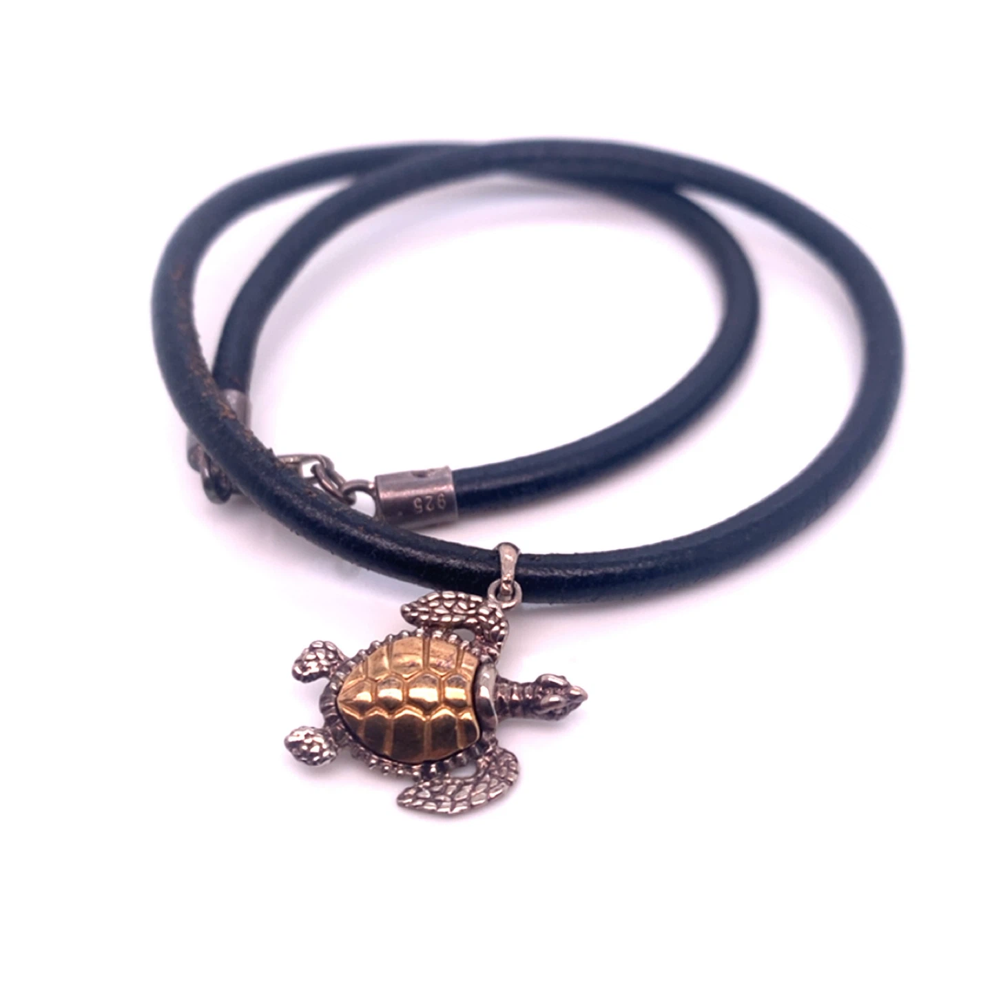Turtle Pendant Necklace - Sterling Silver & 14K Gold