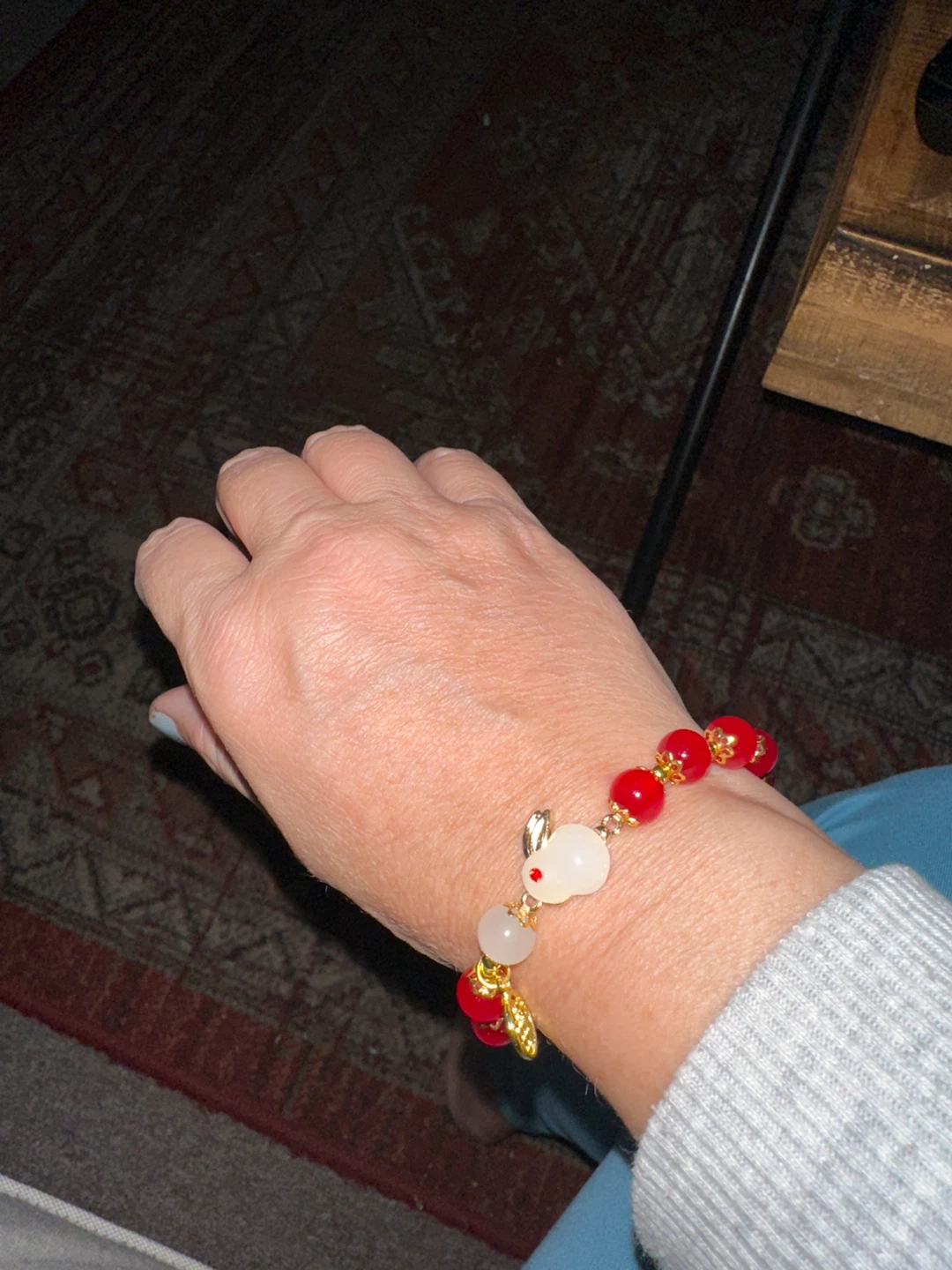 Red & White Beaded Rabbit Bracelet