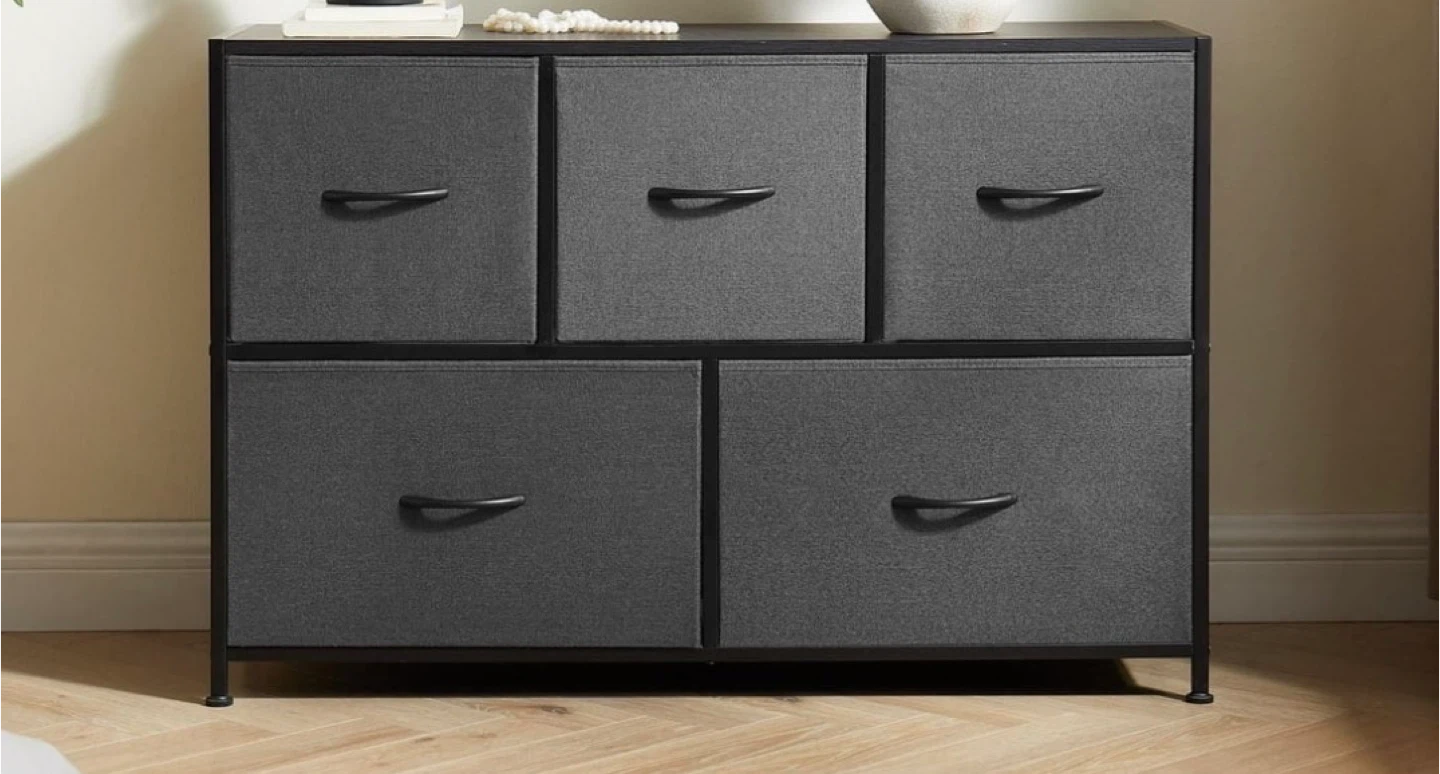 Grey 5-Drawer Fabric Dresser