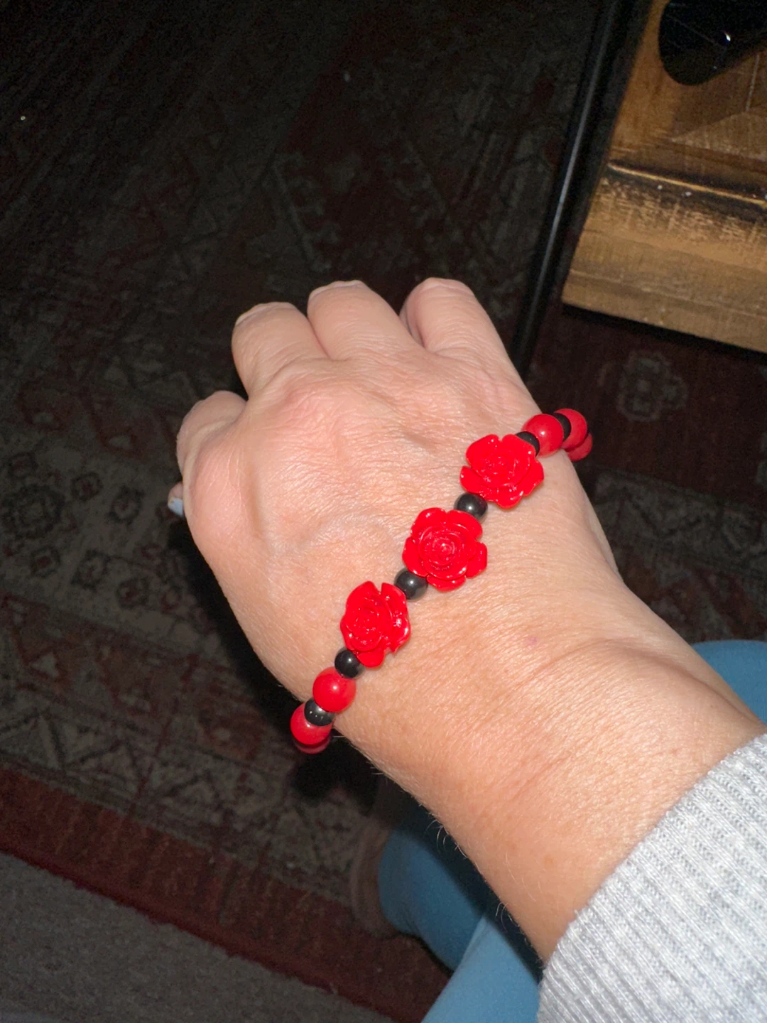Red Rose Beaded Bracelet