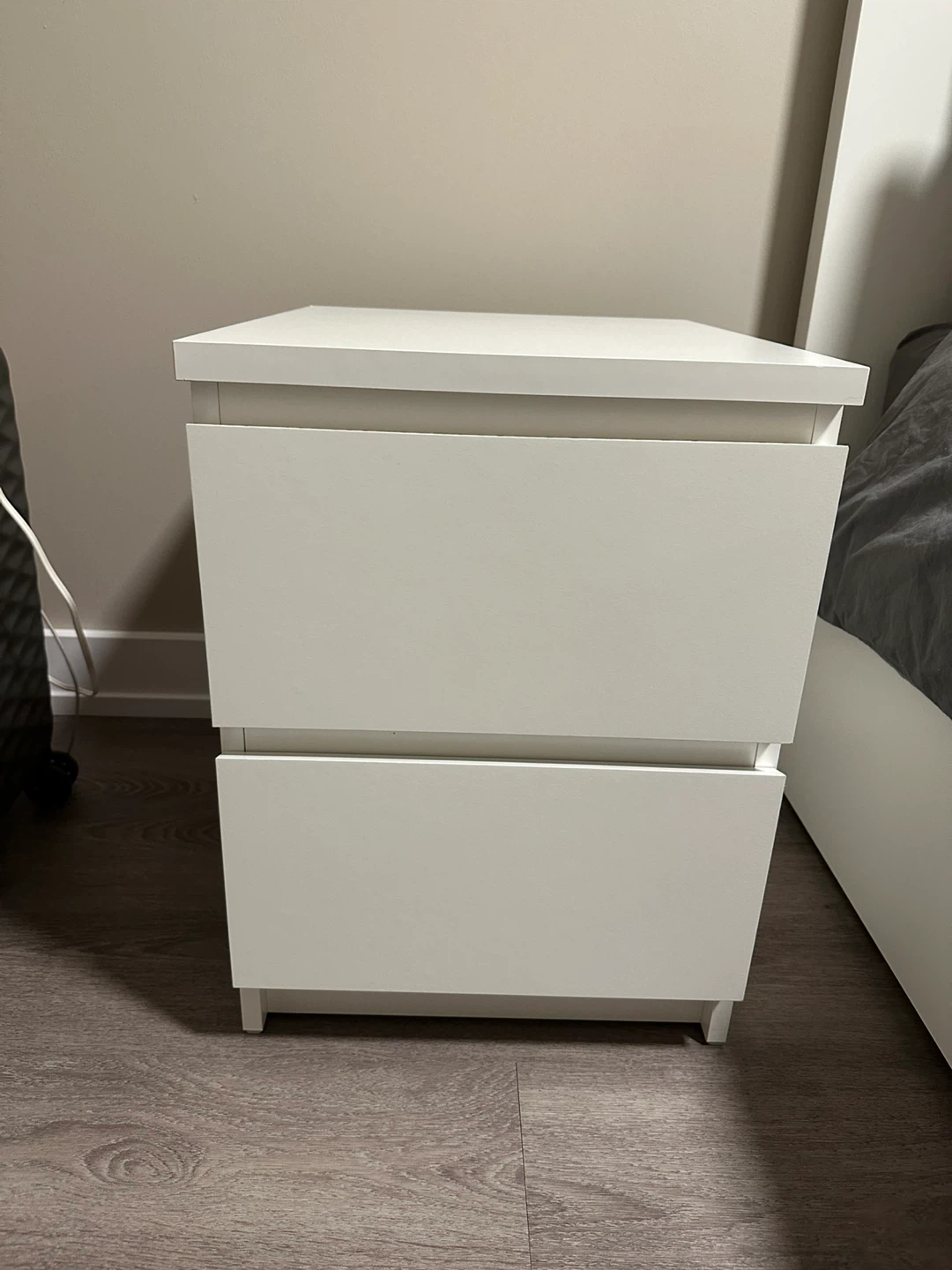 White IKEA Malm Bedside Table with Two Drawers