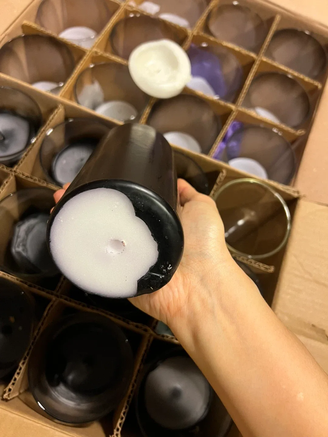 Used Black & White Pillar Candles in Glass Holders image indicator(5)