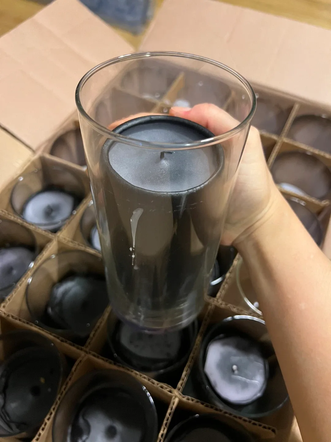 Used Black & White Pillar Candles in Glass Holders image indicator(2)