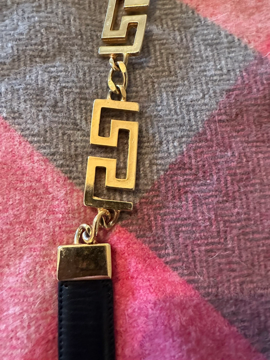Gold-tone Chain Belt with Black Leather - photo 3