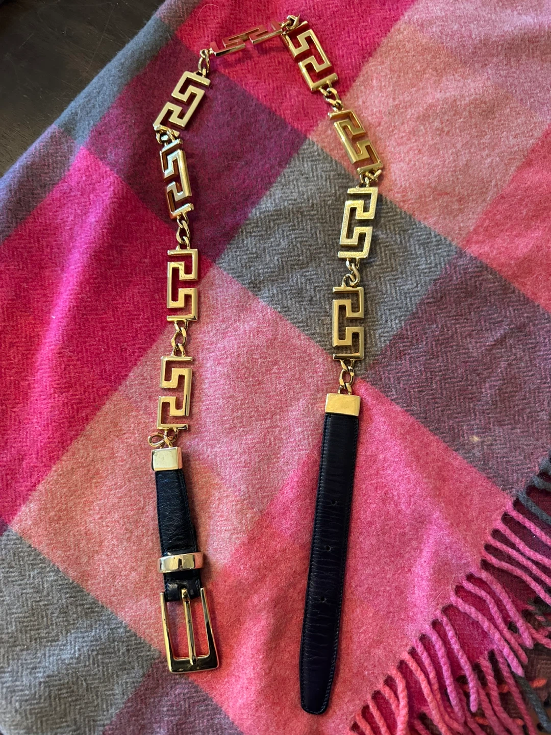 Gold-tone Chain Belt with Black Leather