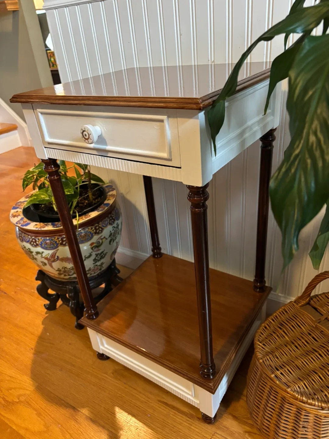 Side Table with Drawer - Brown & White image indicator(3)
