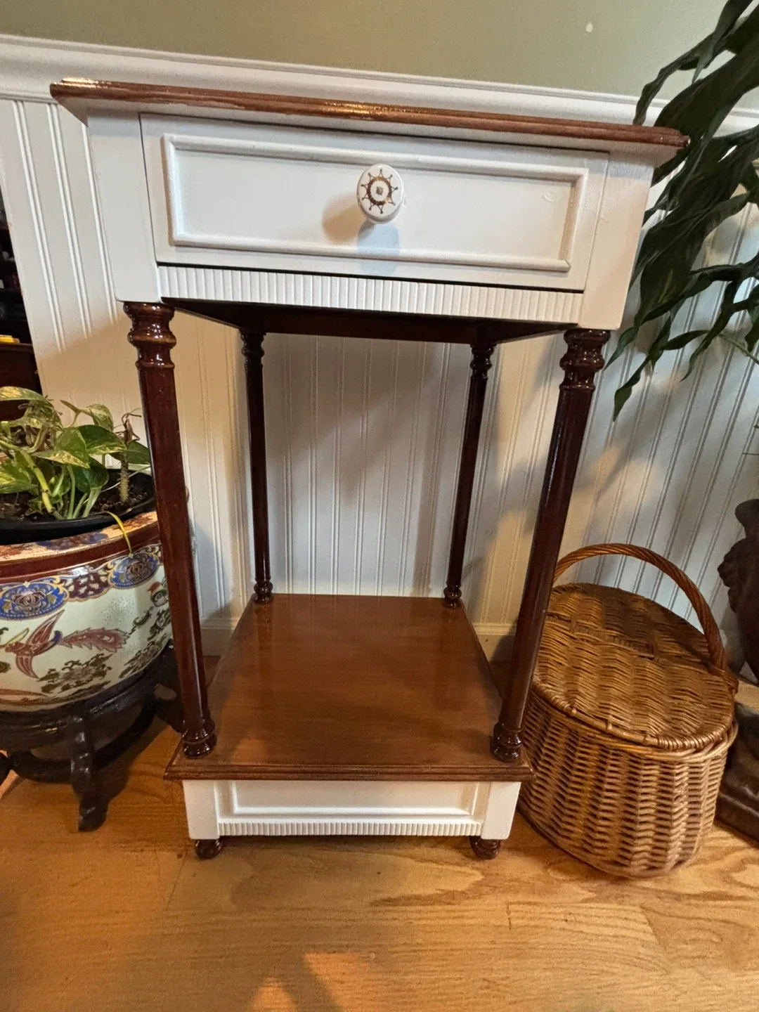 Side Table with Drawer - Brown & White image indicator(2)