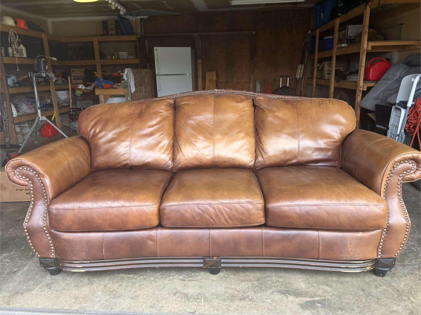 Brown Leather Three-Seater Sofa