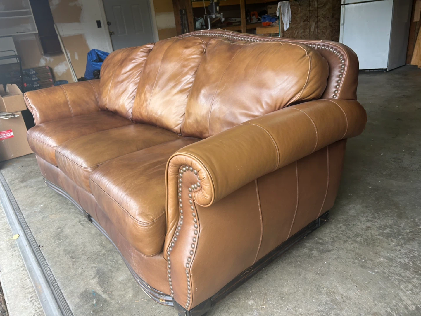 Brown Leather Three-Seater Sofa - photo 3