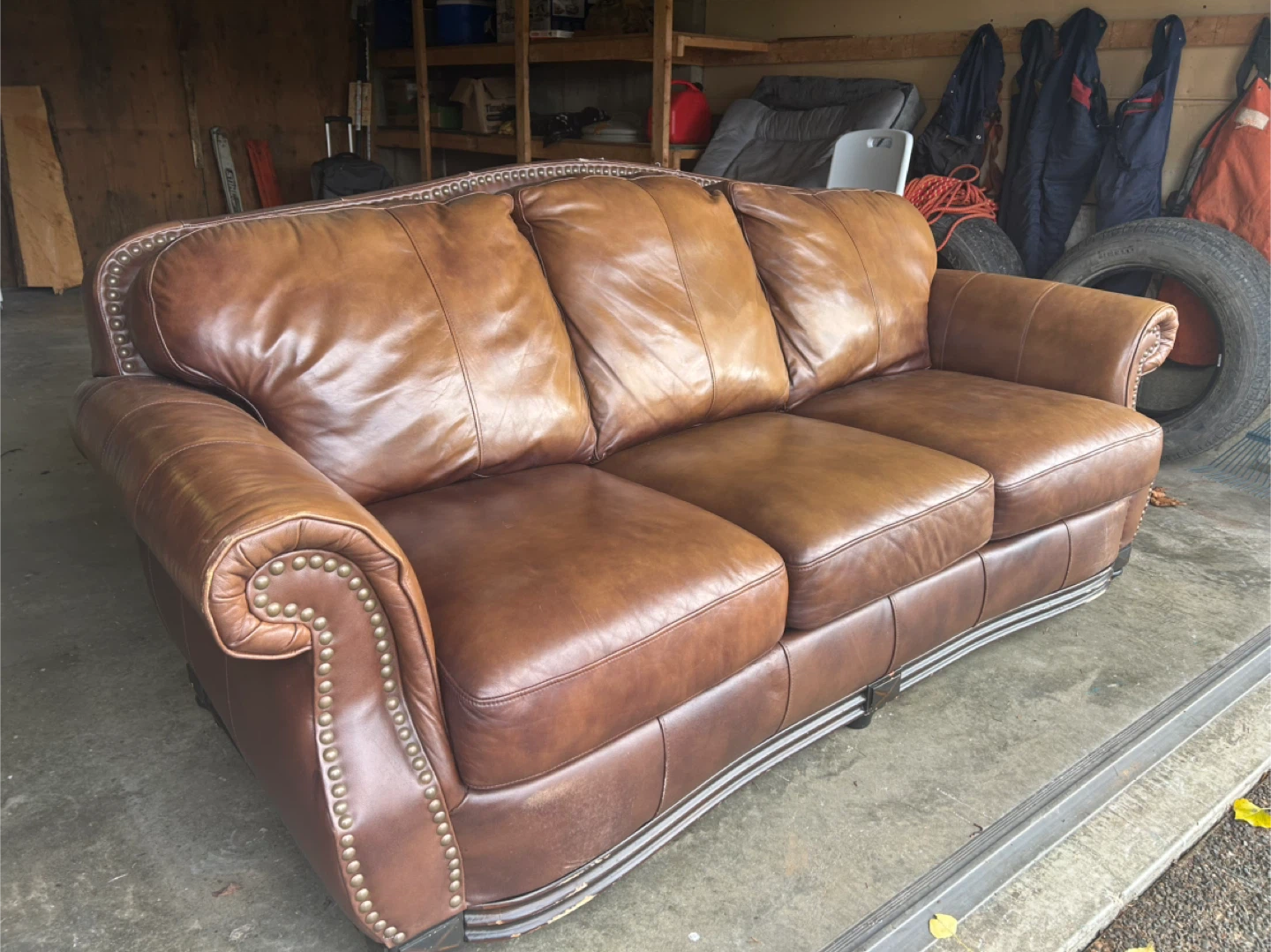 Brown Leather Three-Seater Sofa - photo 4