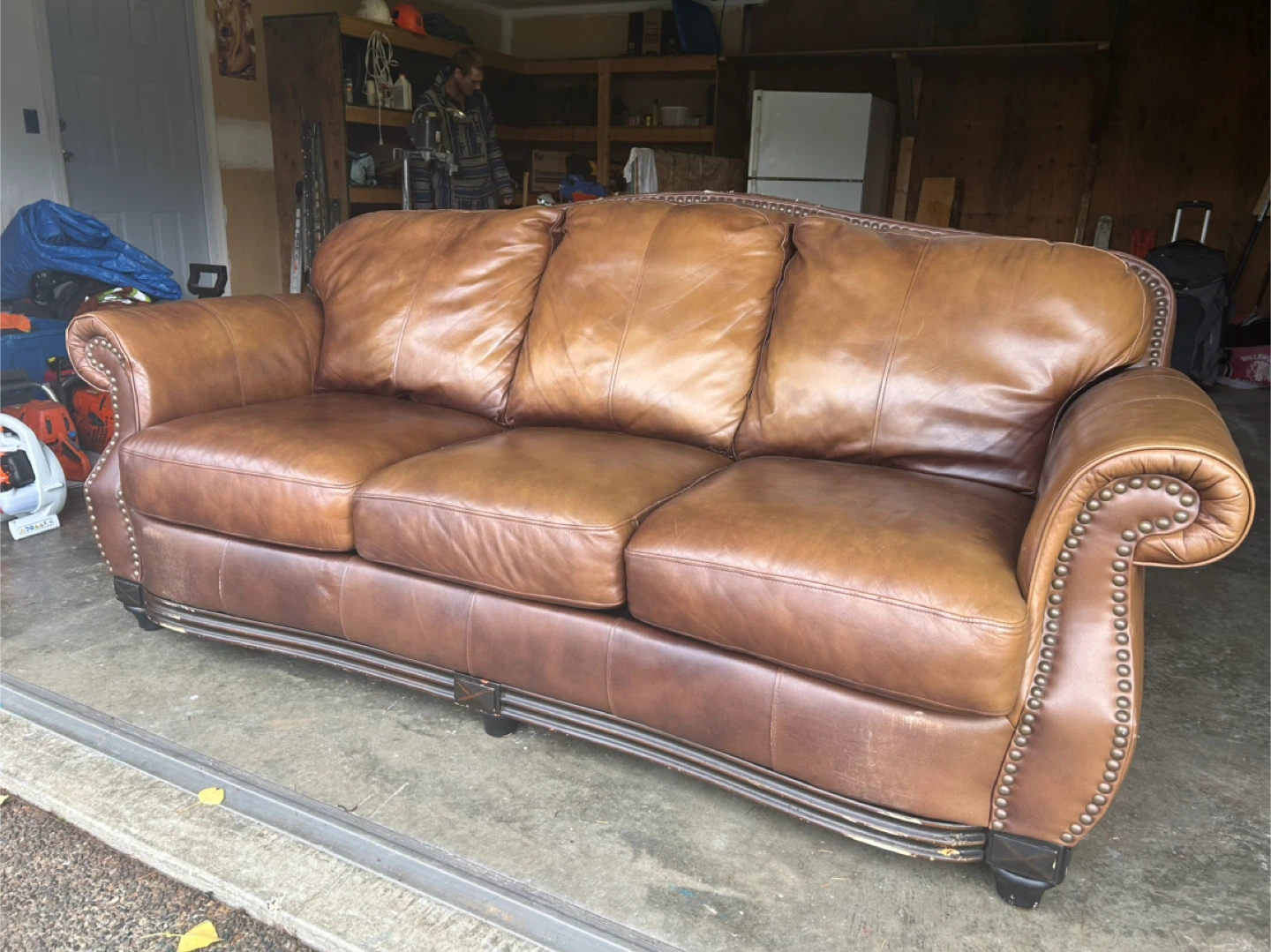 Brown Leather Three-Seater Sofa - photo 2