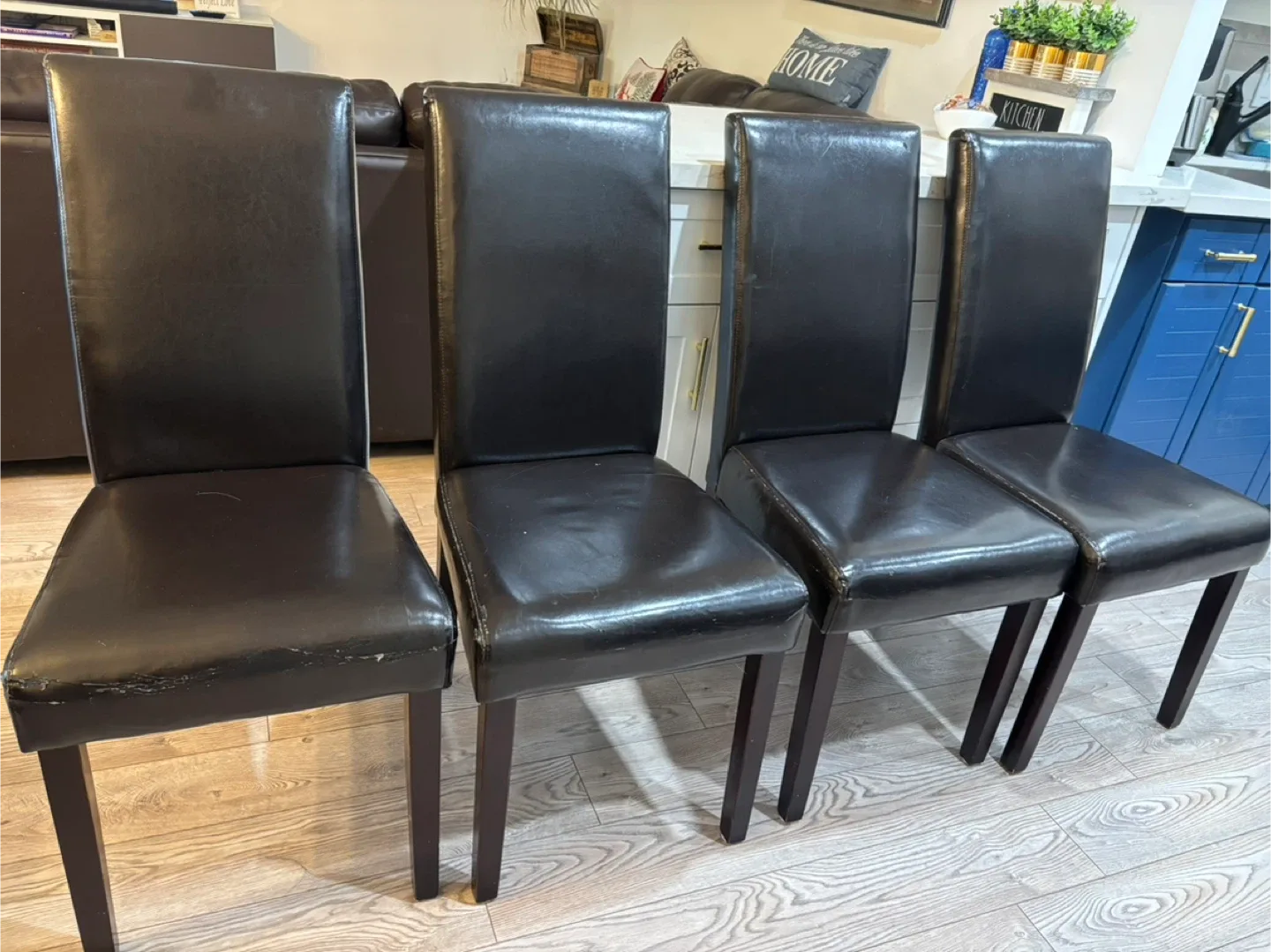 6 Sturdy Brown Faux Leather Dining Chairs