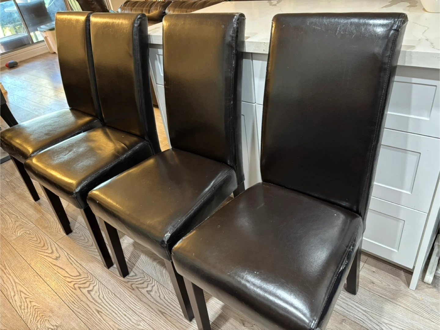 6 Sturdy Brown Faux Leather Dining Chairs - photo 2