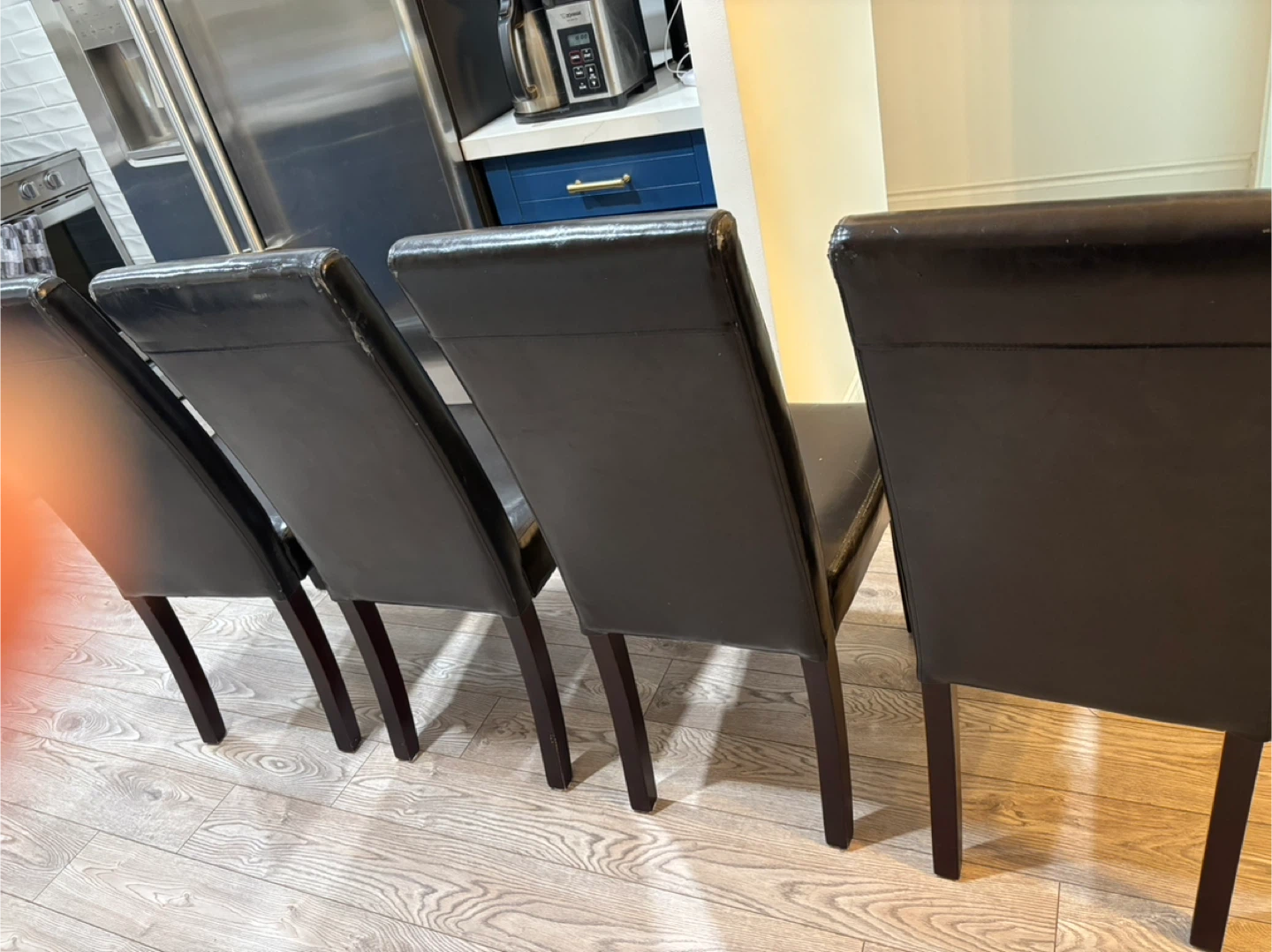 6 Sturdy Brown Faux Leather Dining Chairs - photo 3