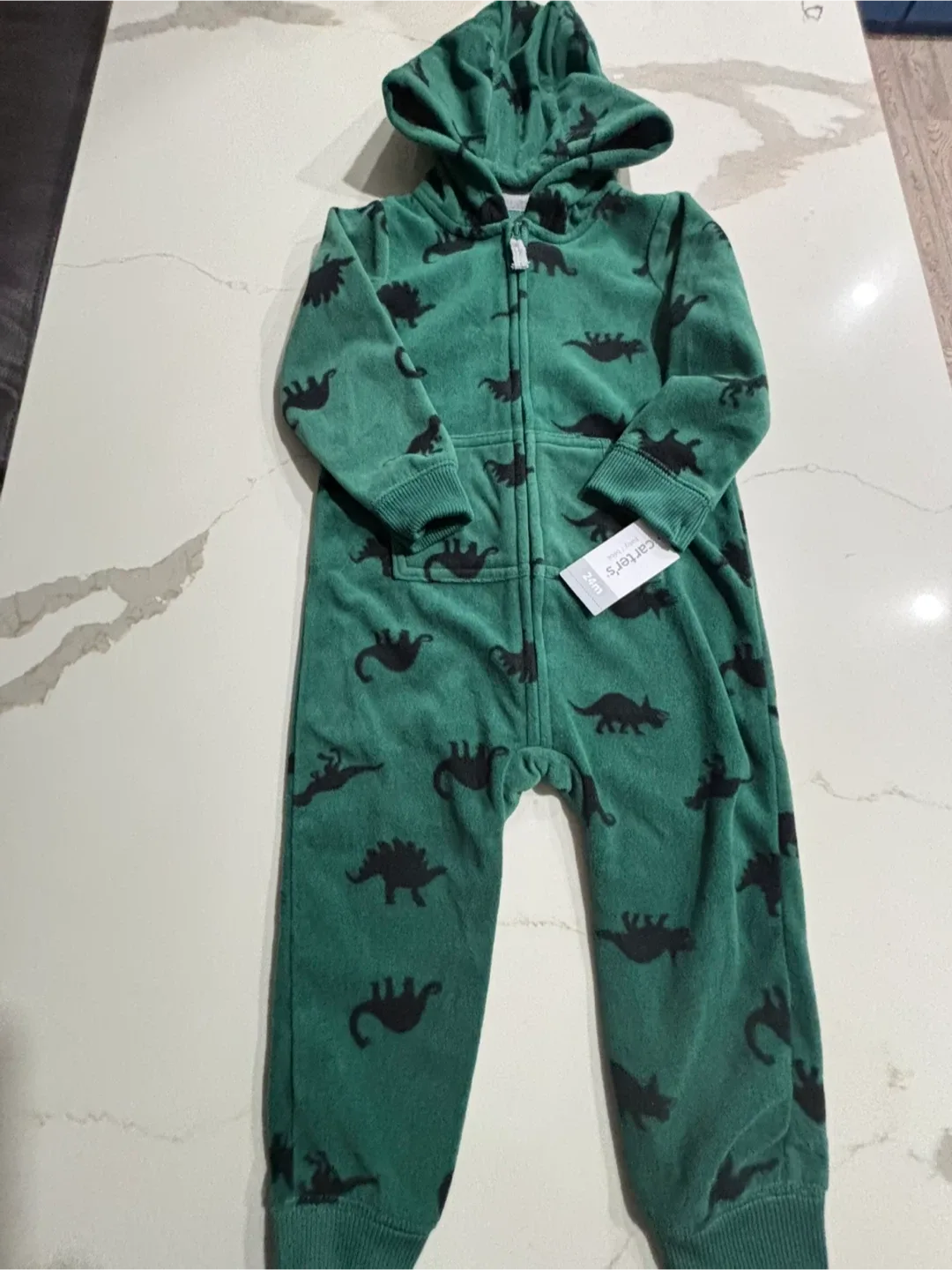 New Carter's 24M Dino Hooded Fleece Jumpsuit