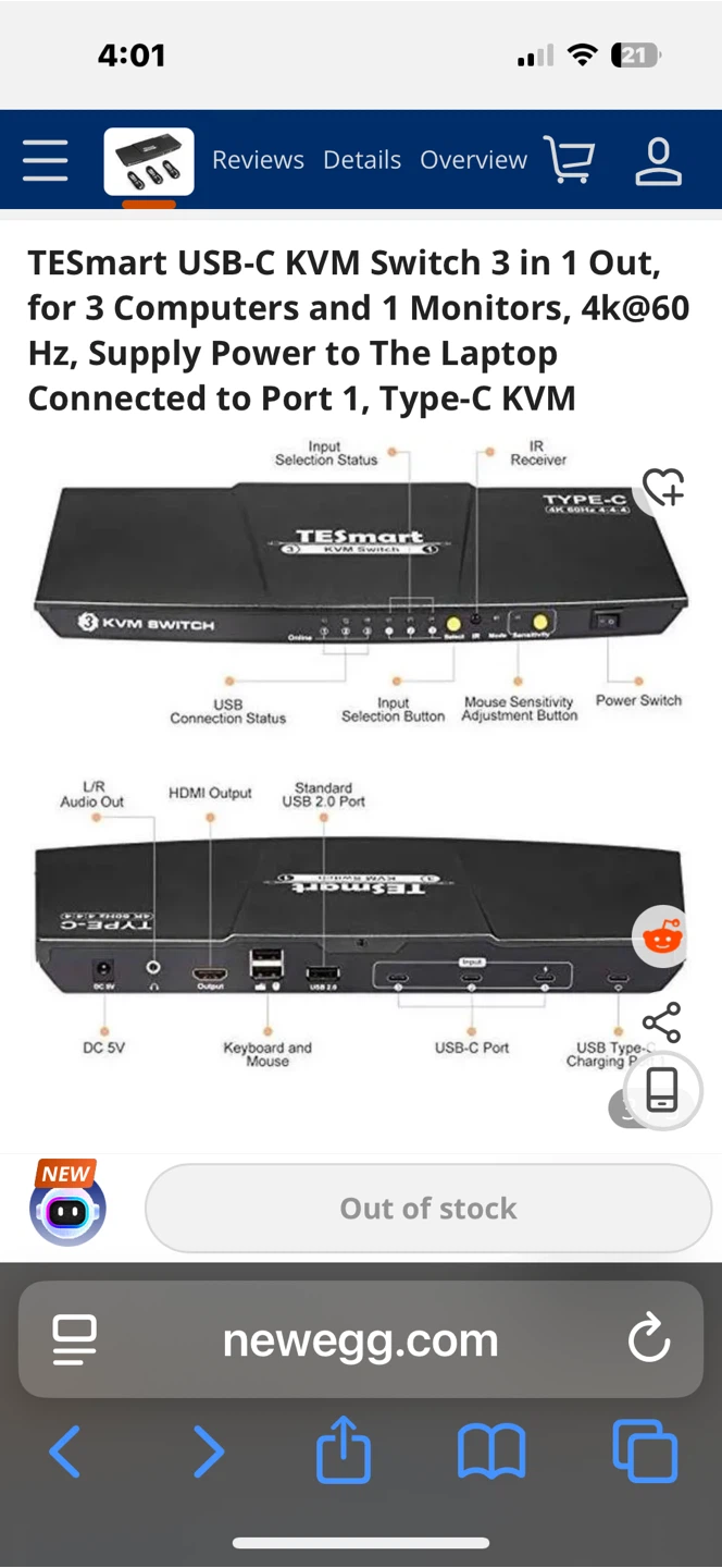 TESmart USB-C KVM Switch 3 in 1 Out - photo 3