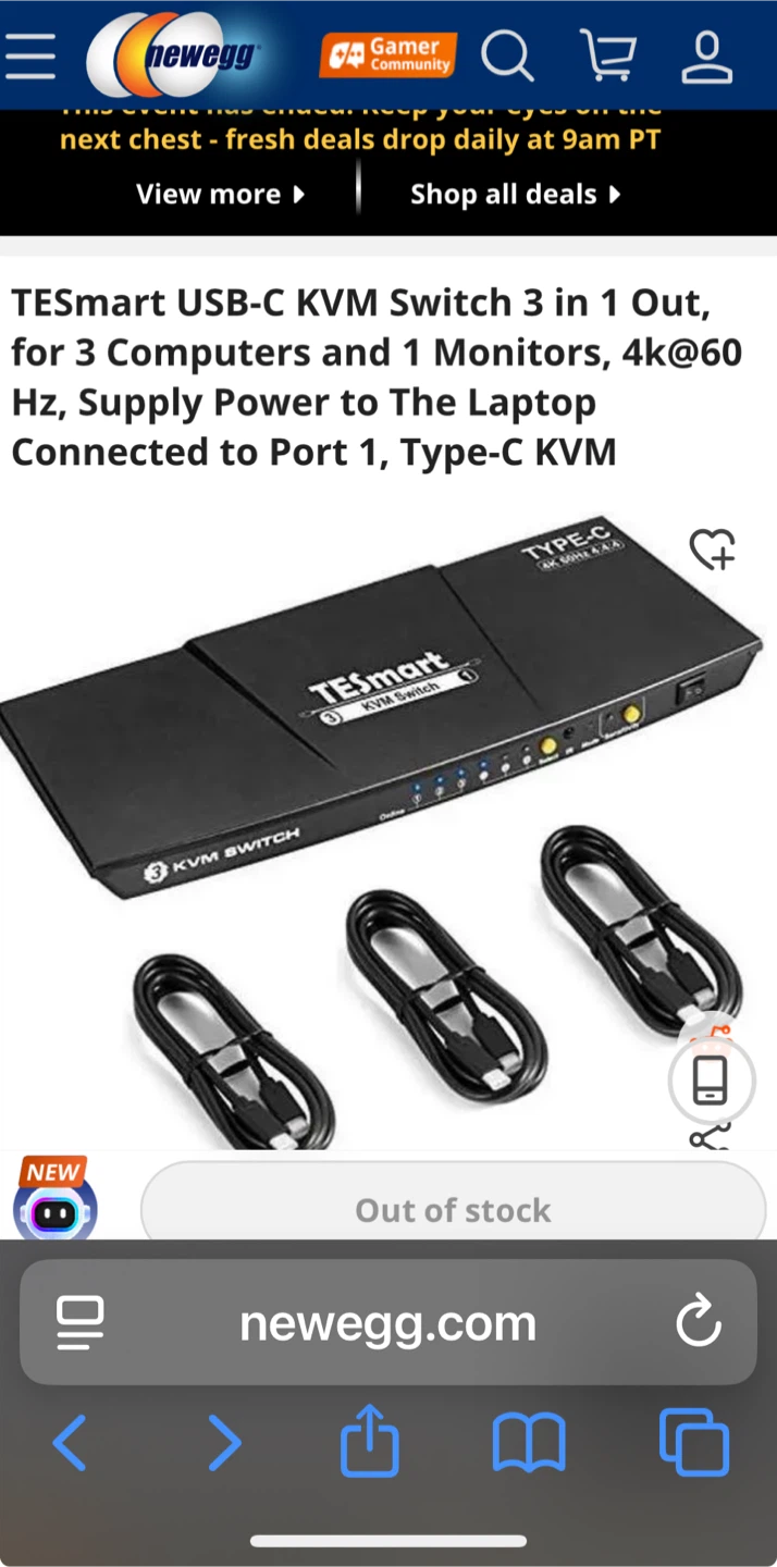 TESmart USB-C KVM Switch 3 in 1 Out