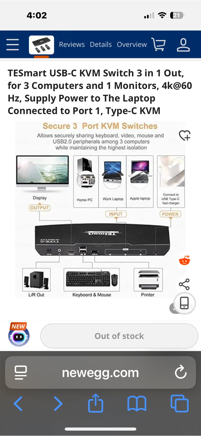 TESmart USB-C KVM Switch 3 in 1 Out - photo 4
