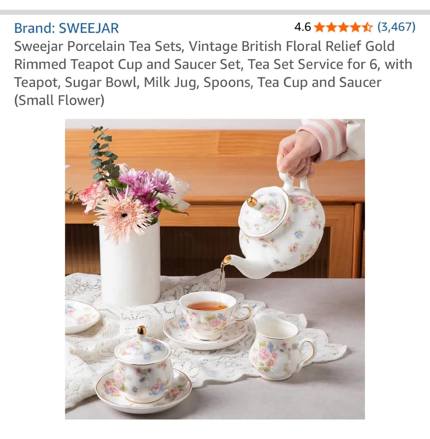 Tea Set, Floral Relief Gold Rim image indicator(2)