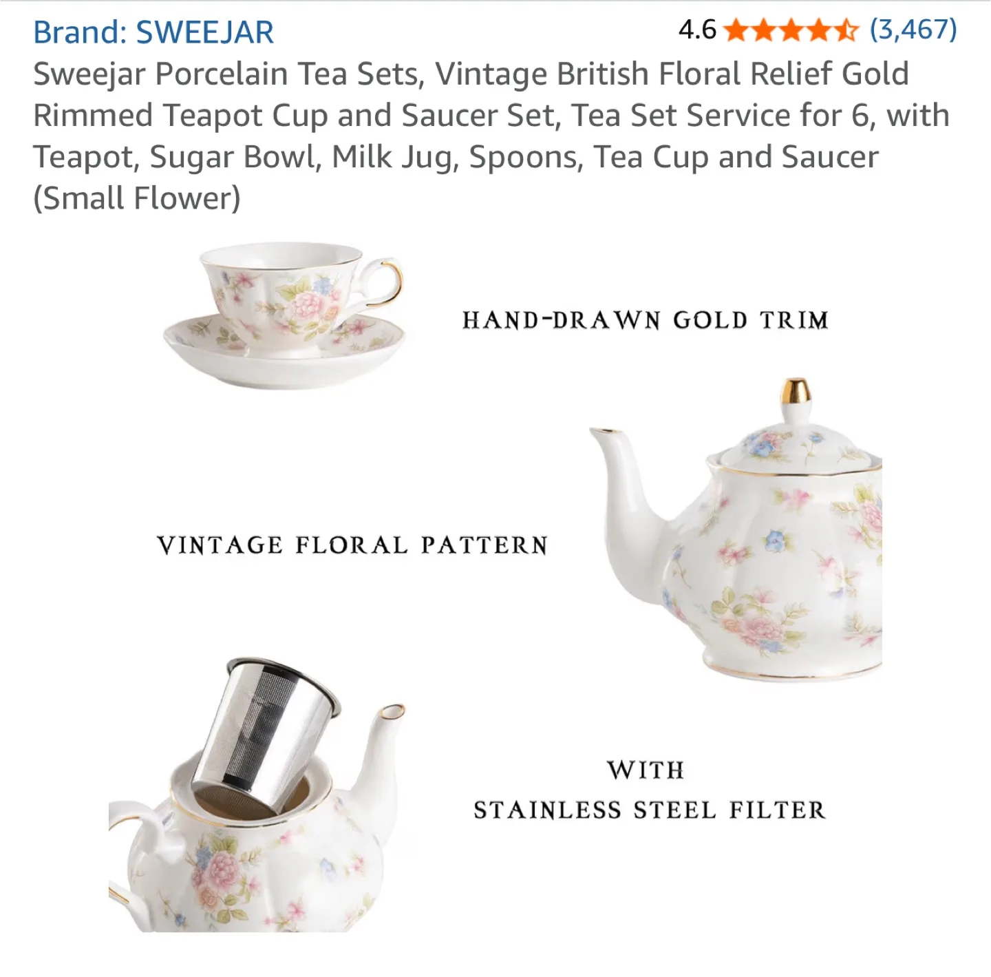 Tea Set, Floral Relief Gold Rim image indicator(4)