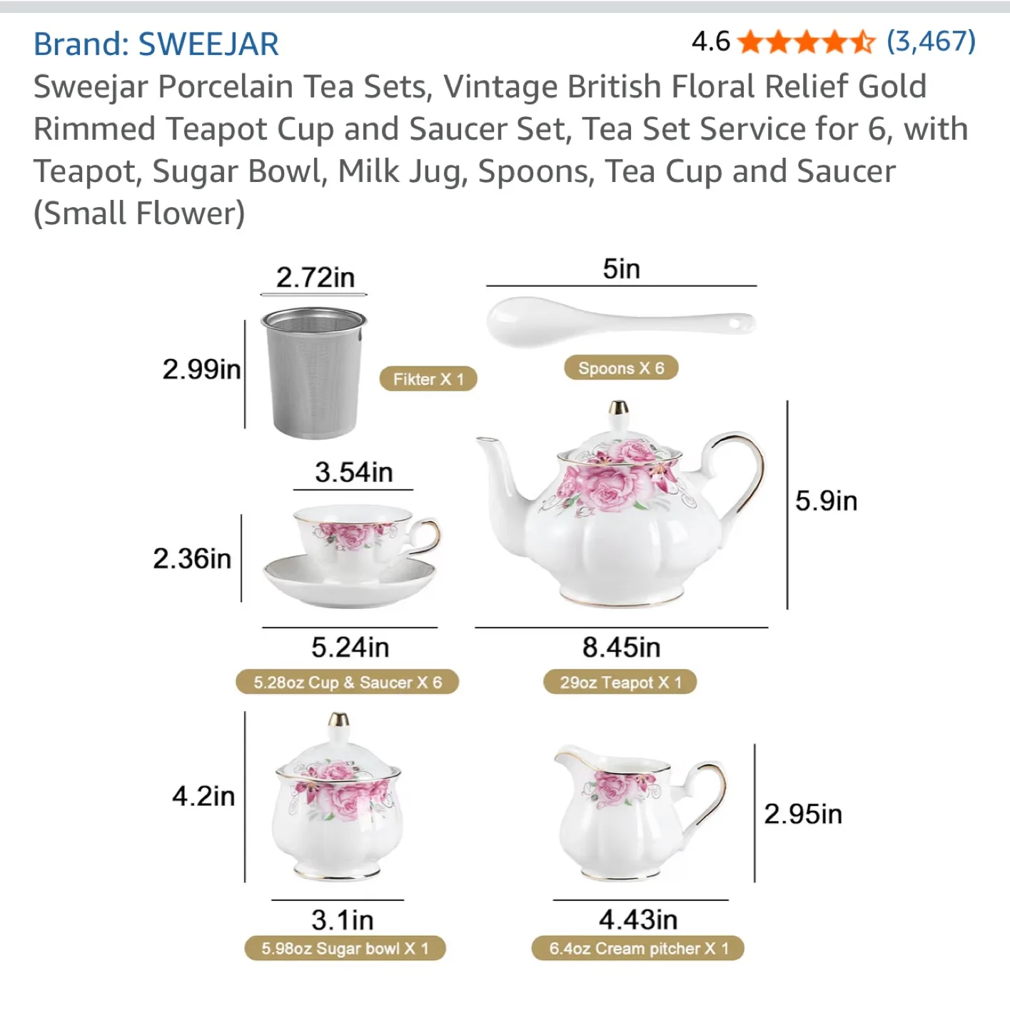 Tea Set, Floral Relief Gold Rim image indicator(3)