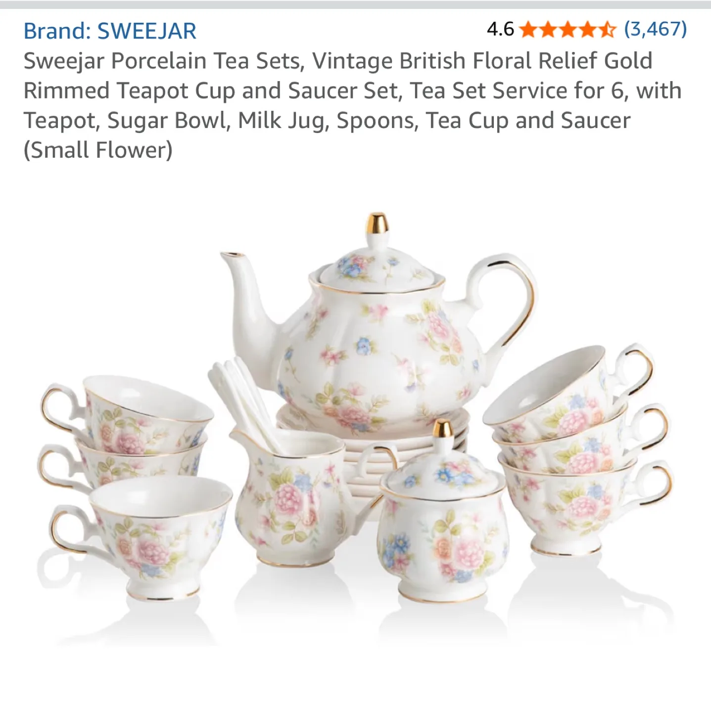 Tea Set, Floral Relief Gold Rim