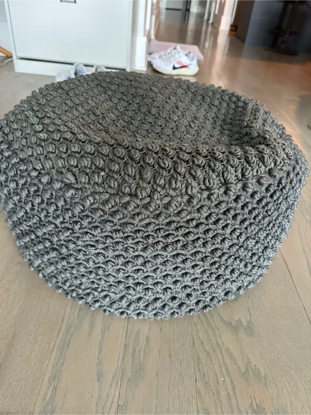 🥕 Gray Knitted Pouf Ottoman thumbnail