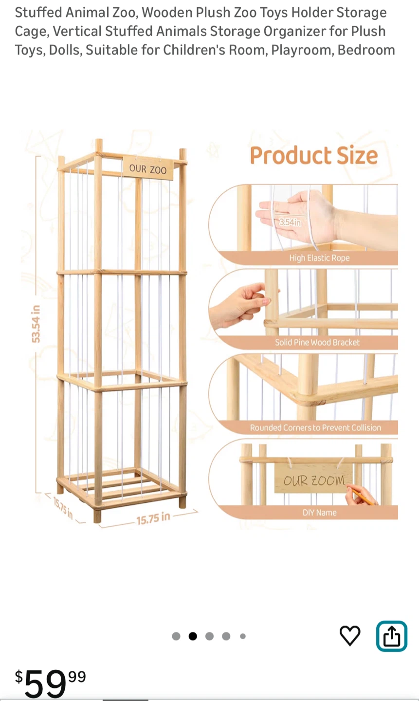 Brand new Wooden Plush Zoo Toys Holder Storage Cage - photo 2