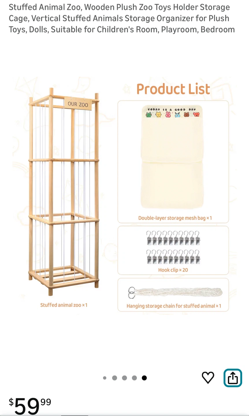 Brand new Wooden Plush Zoo Toys Holder Storage Cage - photo 3