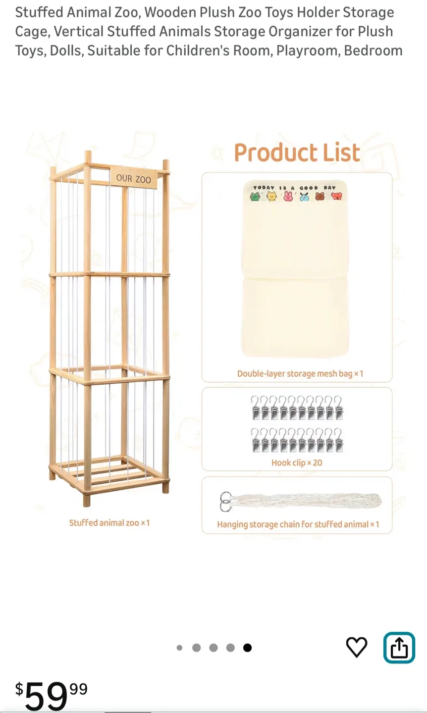 Brand new Wooden Plush Zoo Toys Holder Storage Cage image indicator(3)