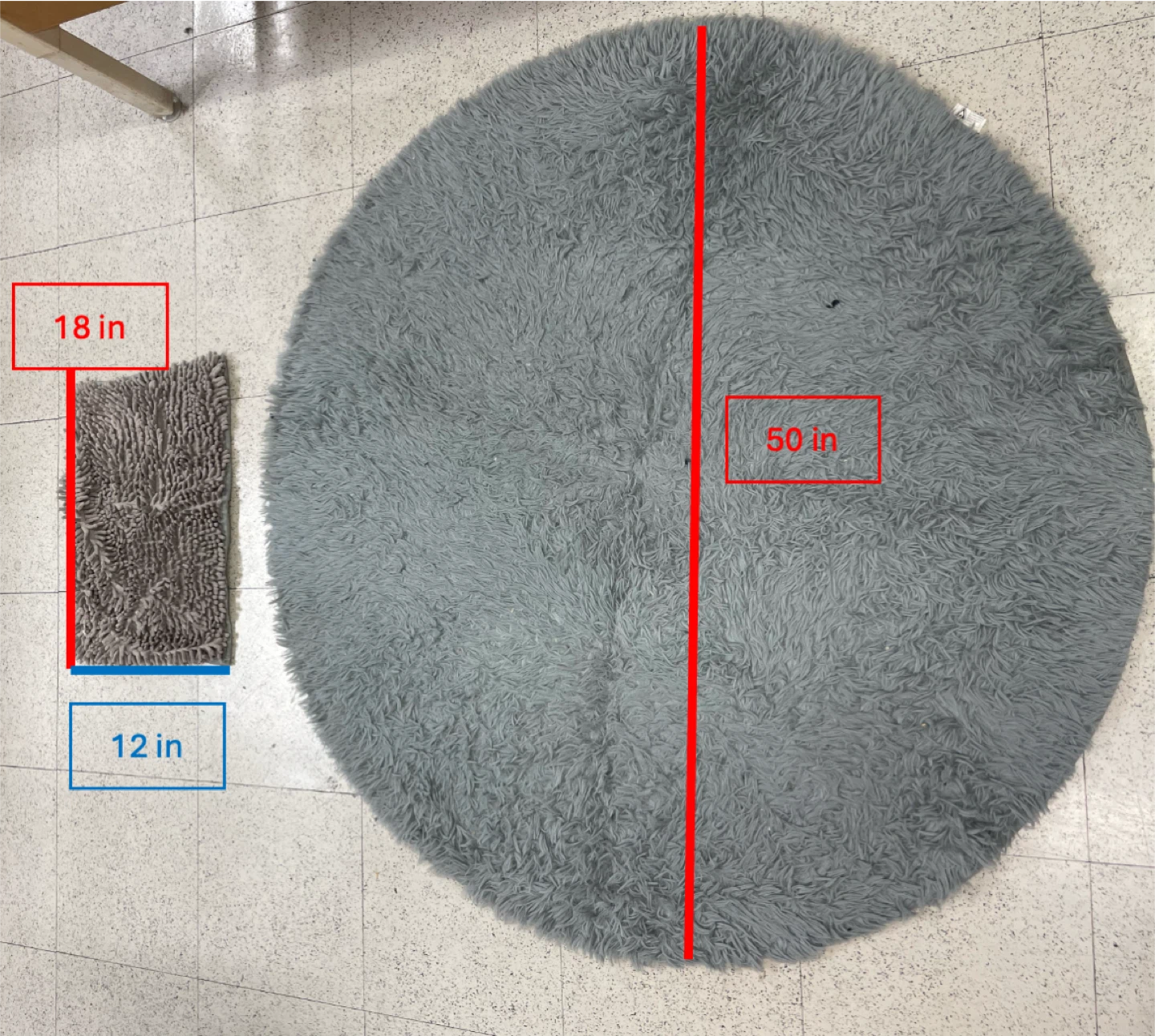 Gray Round Shag Rug (50 in) & Bath Mat (18x12 in)
