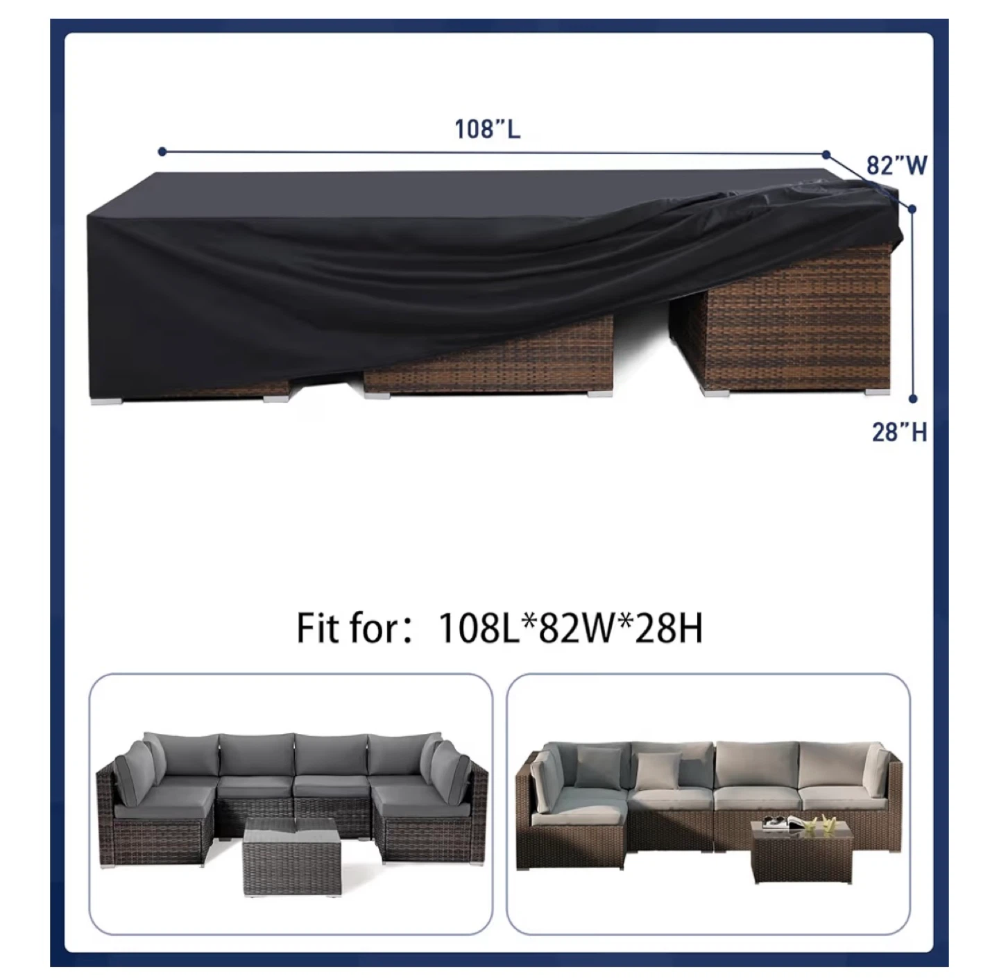 Favoyard Patio Furniture Cover - Black, 108"L