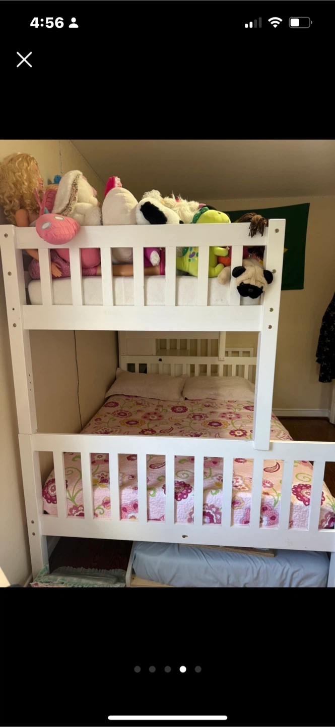 White Wooden Bunk Bed with Stairs - photo 4