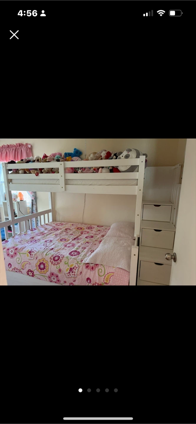 White Wooden Bunk Bed with Stairs