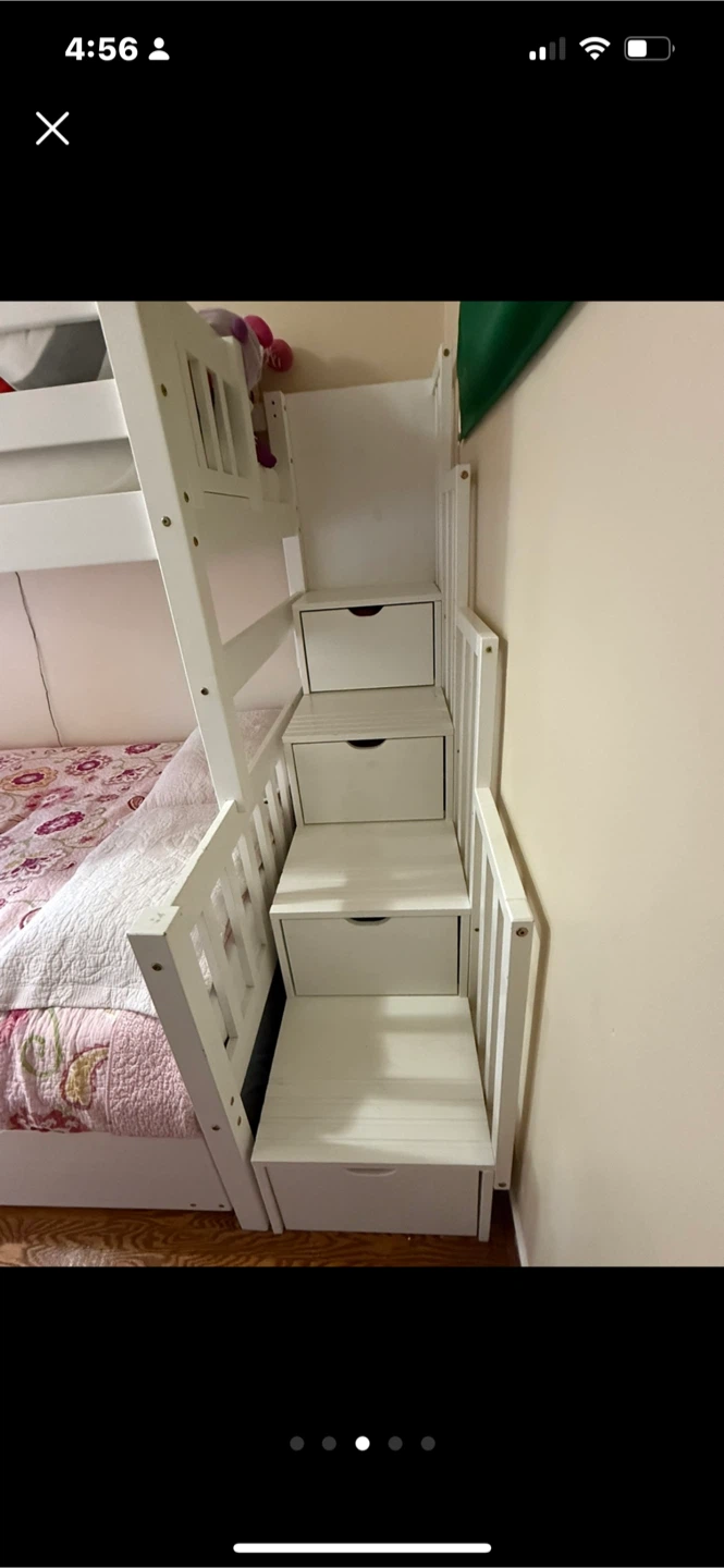 White Wooden Bunk Bed with Stairs - photo 3