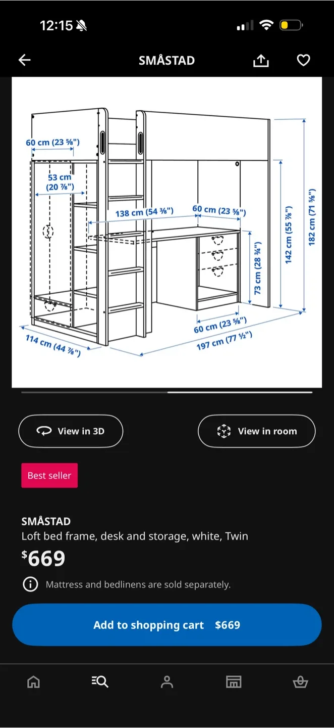 IKEA SMÅSTAD Loft Bed Frame, Desk & Storage - White image indicator(2)