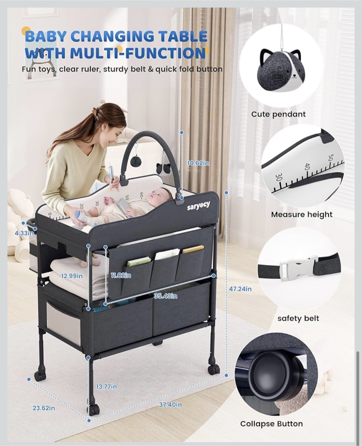Saryeocy Dark Gray Baby Changing Table - photo 5