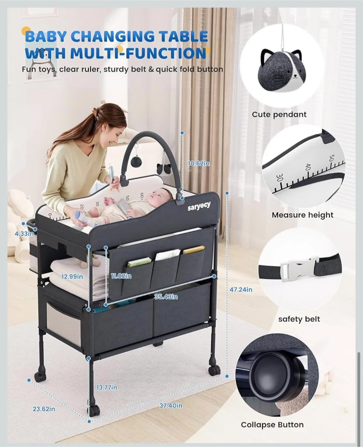 Saryeocy Dark Gray Baby Changing Table image indicator(5)