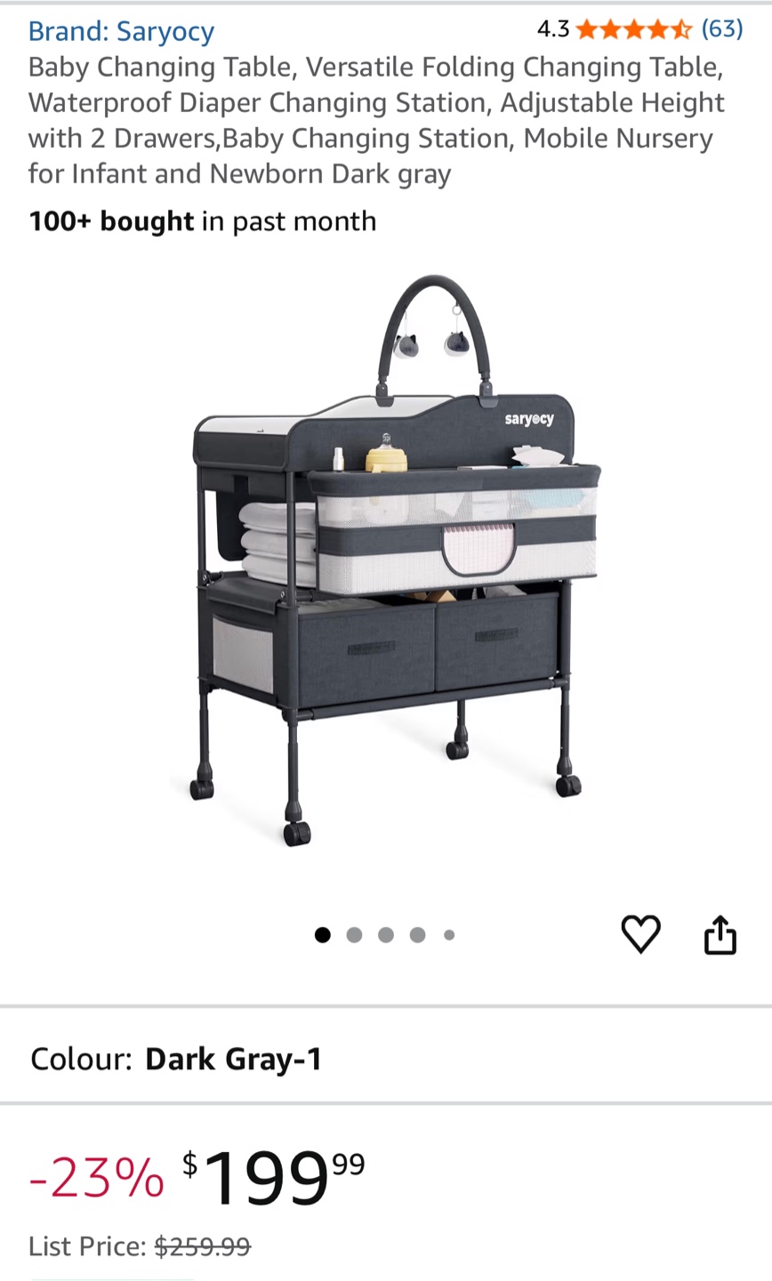 Saryeocy Dark Gray Baby Changing Table