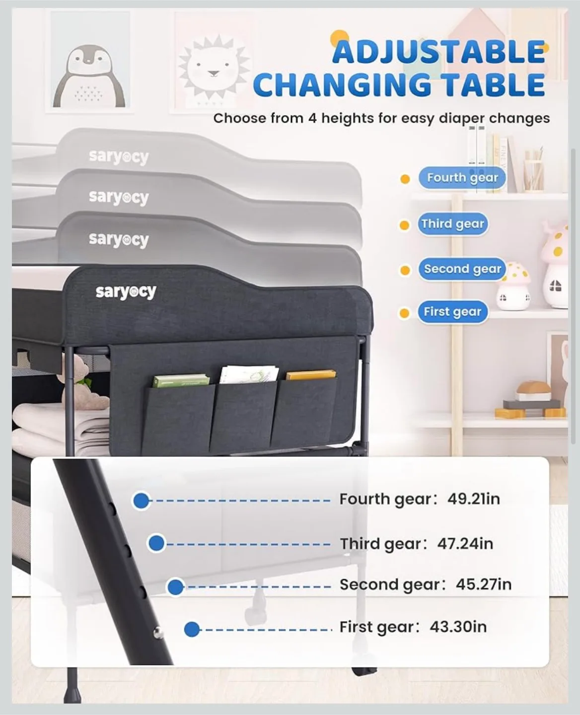 Saryeocy Dark Gray Baby Changing Table image indicator(3)