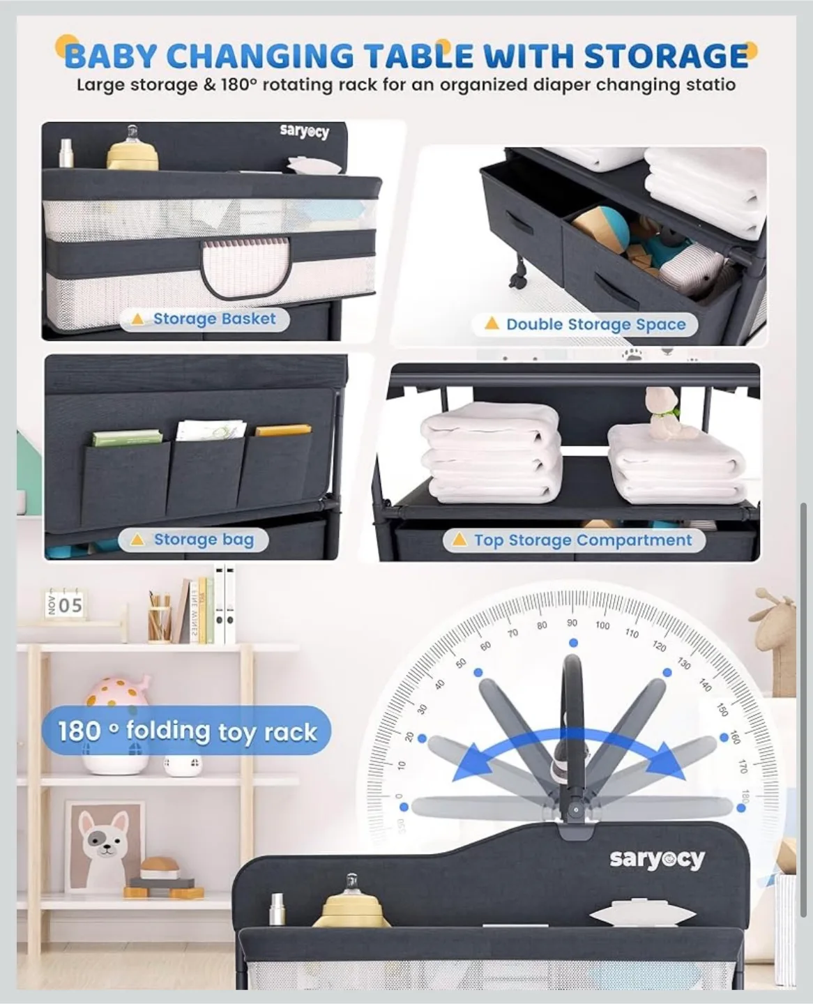 Saryeocy Dark Gray Baby Changing Table image indicator(4)