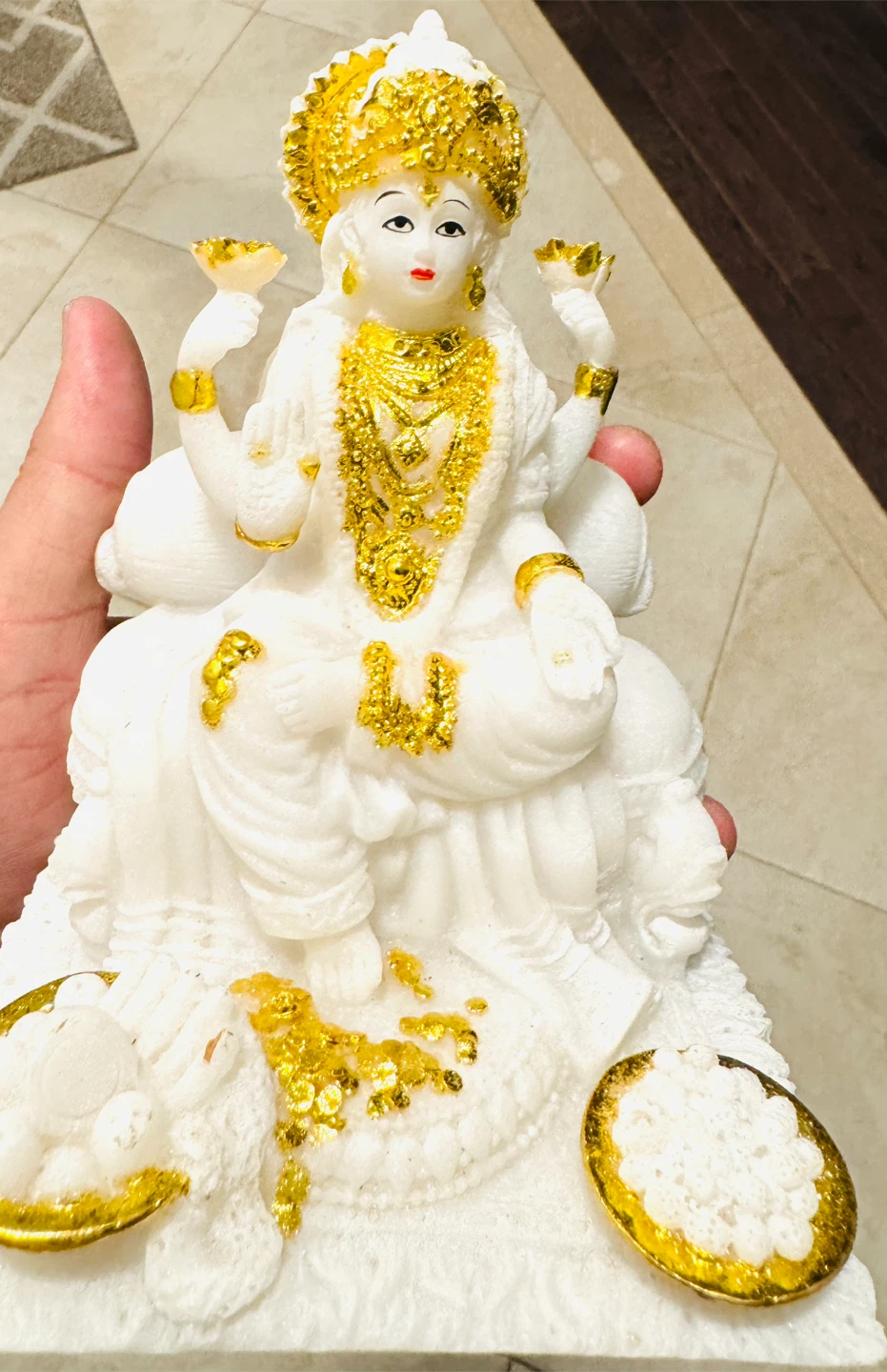 Lakshmi Statue (marble) - White & Gold Accent Decor