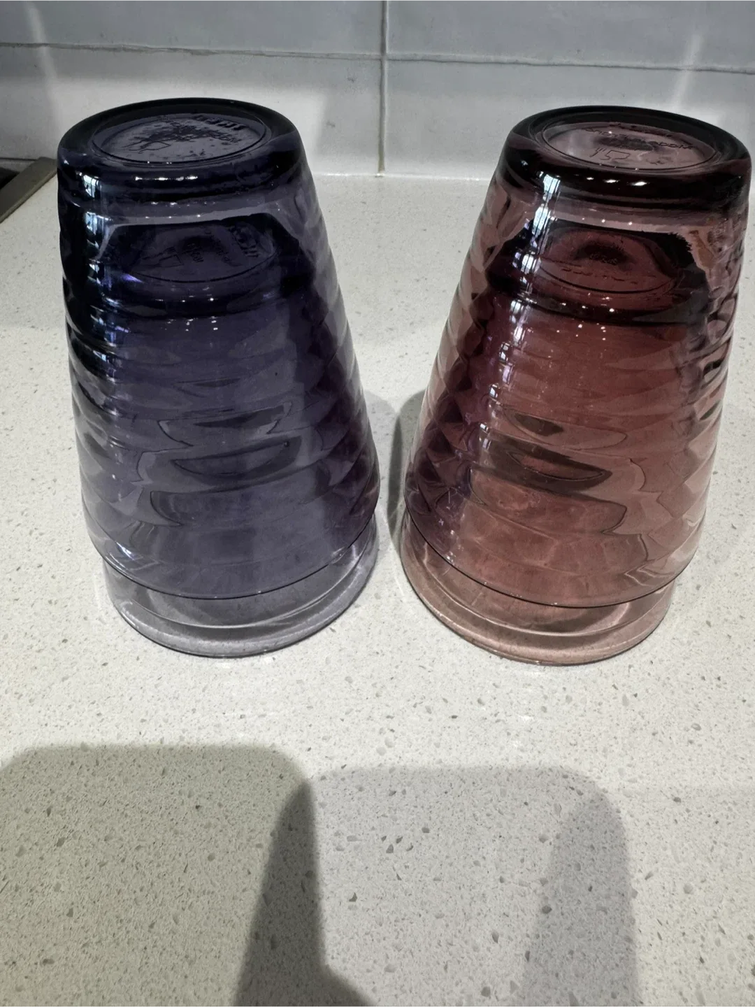 Set of 4 Ribbed Drinking Glasses - Purple & Pink