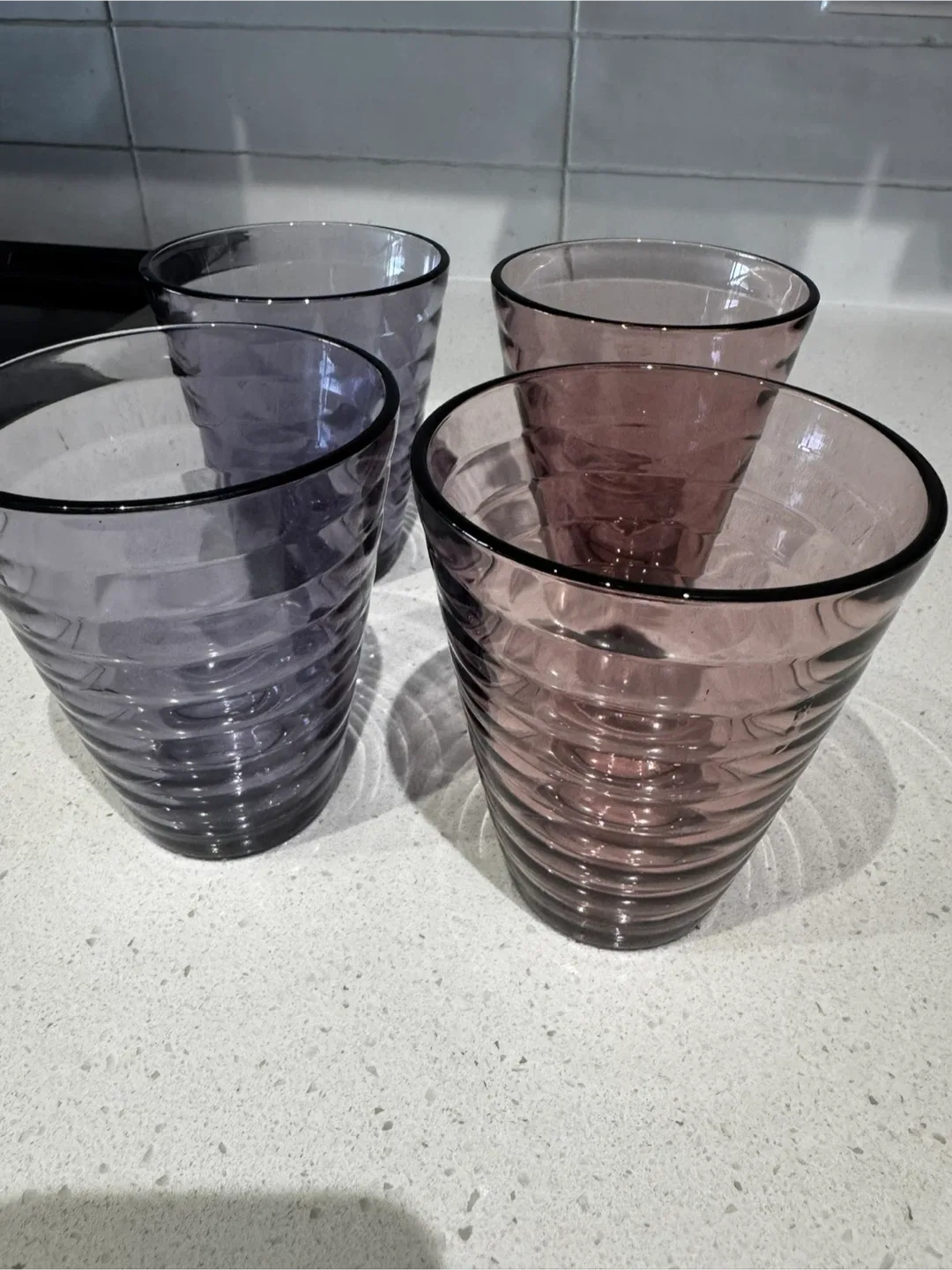 Set of 4 Ribbed Drinking Glasses - Purple & Pink image indicator(2)