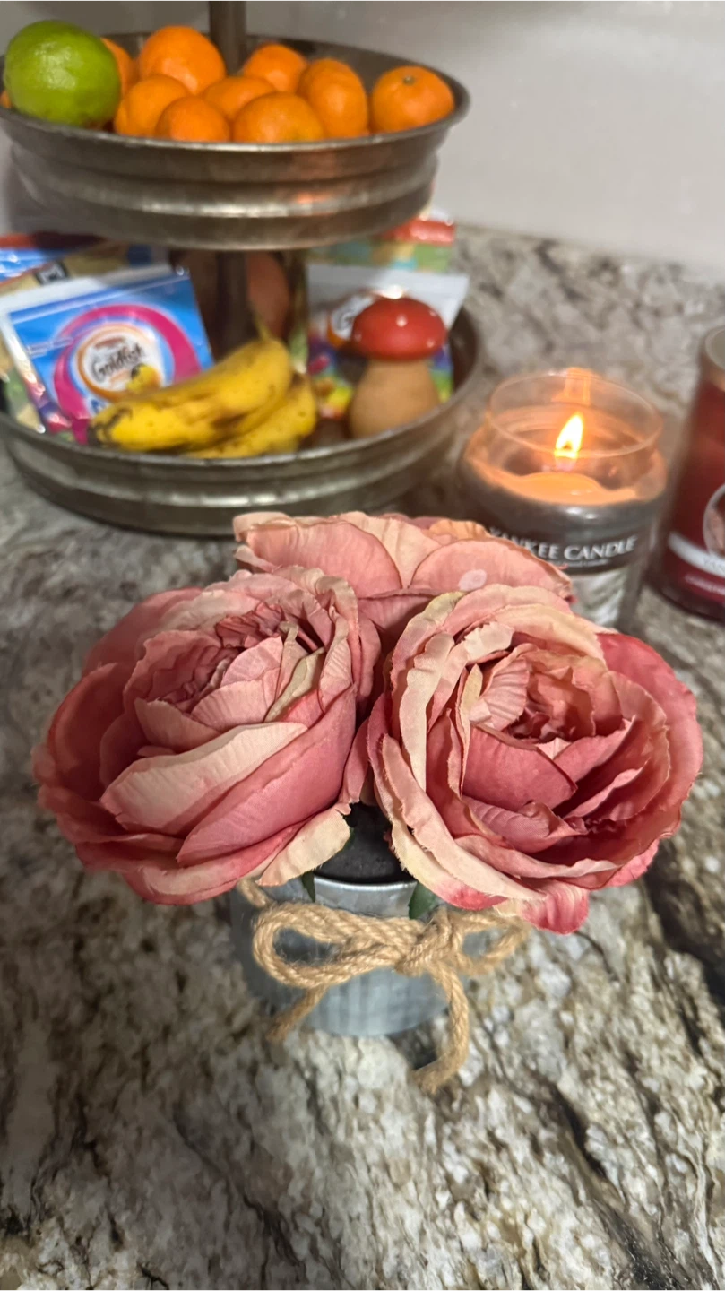 Artificial Pink Roses in Metal Pot check more pictures - photo 4