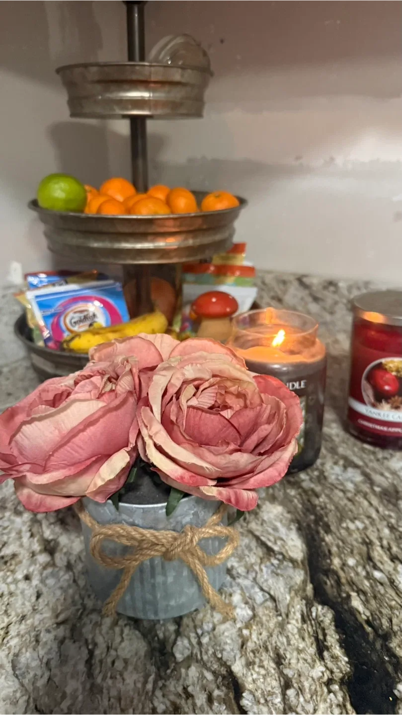 Artificial Pink Roses in Metal Pot check more pictures image indicator(7)