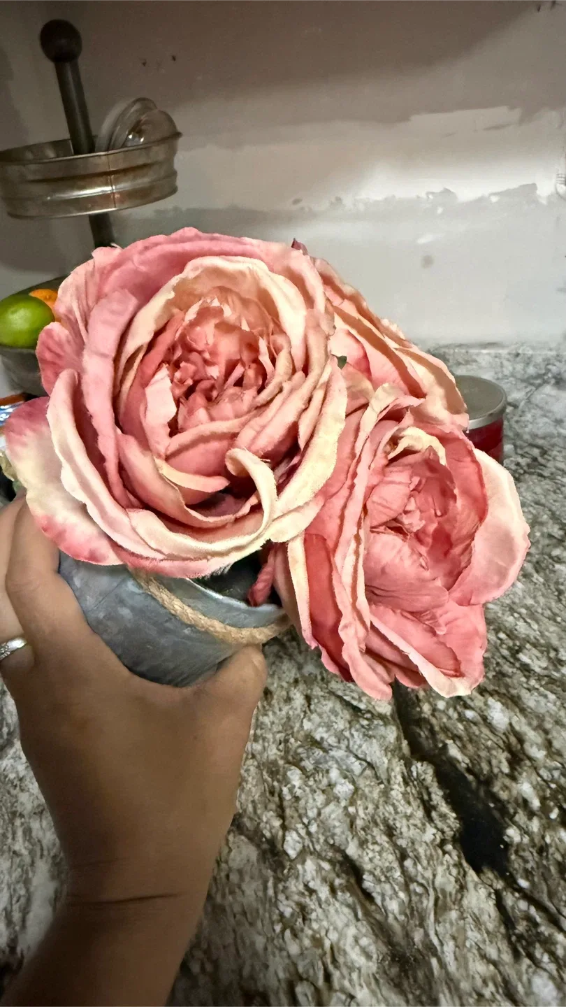 Artificial Pink Roses in Metal Pot check more pictures image indicator(8)